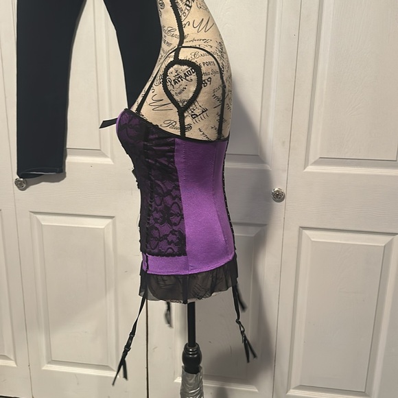 BodyRage Intimates Purple and Black Corset & Garter Bodysuit - Picture 7 of 11
